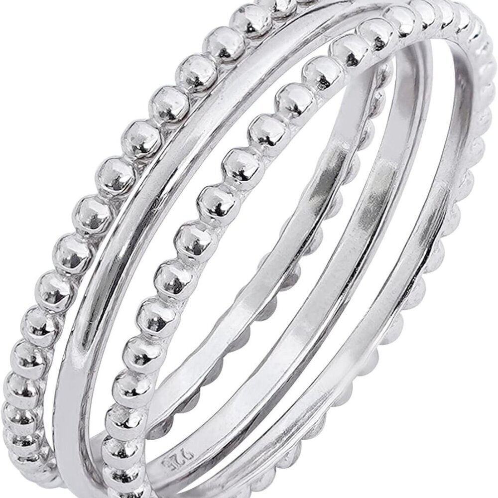 14K Gold or Rhodium Plated Sterling Silver Stacking Ring Set of 3